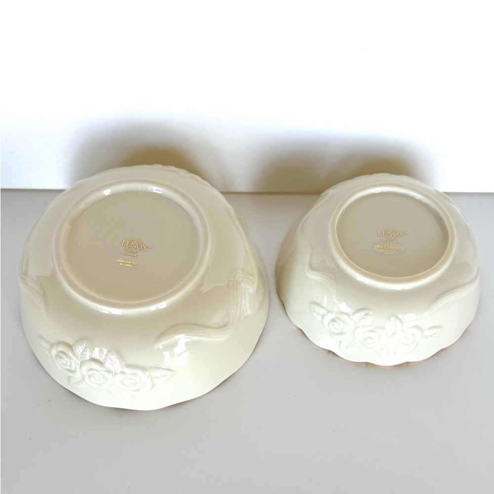 Lenox Ivory Rose Blossom Bowls Gold Trim Porcelain Set Of 2 NEW - Picture 10 of 16
